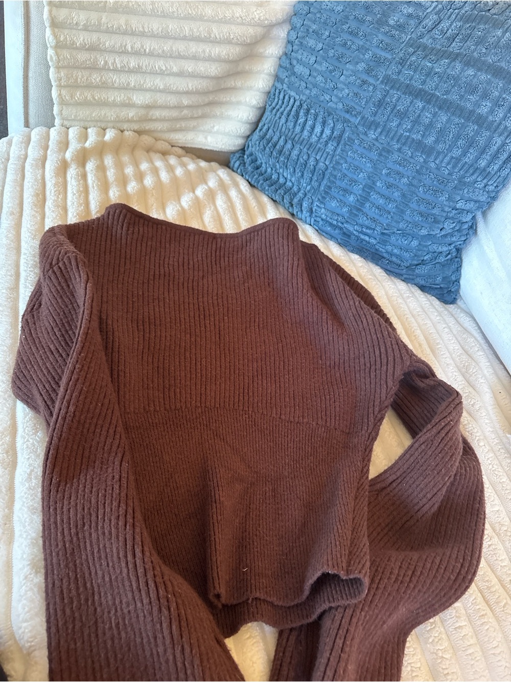 Oh Polly Off-the-Shoulder Ribbed Brown Sweater